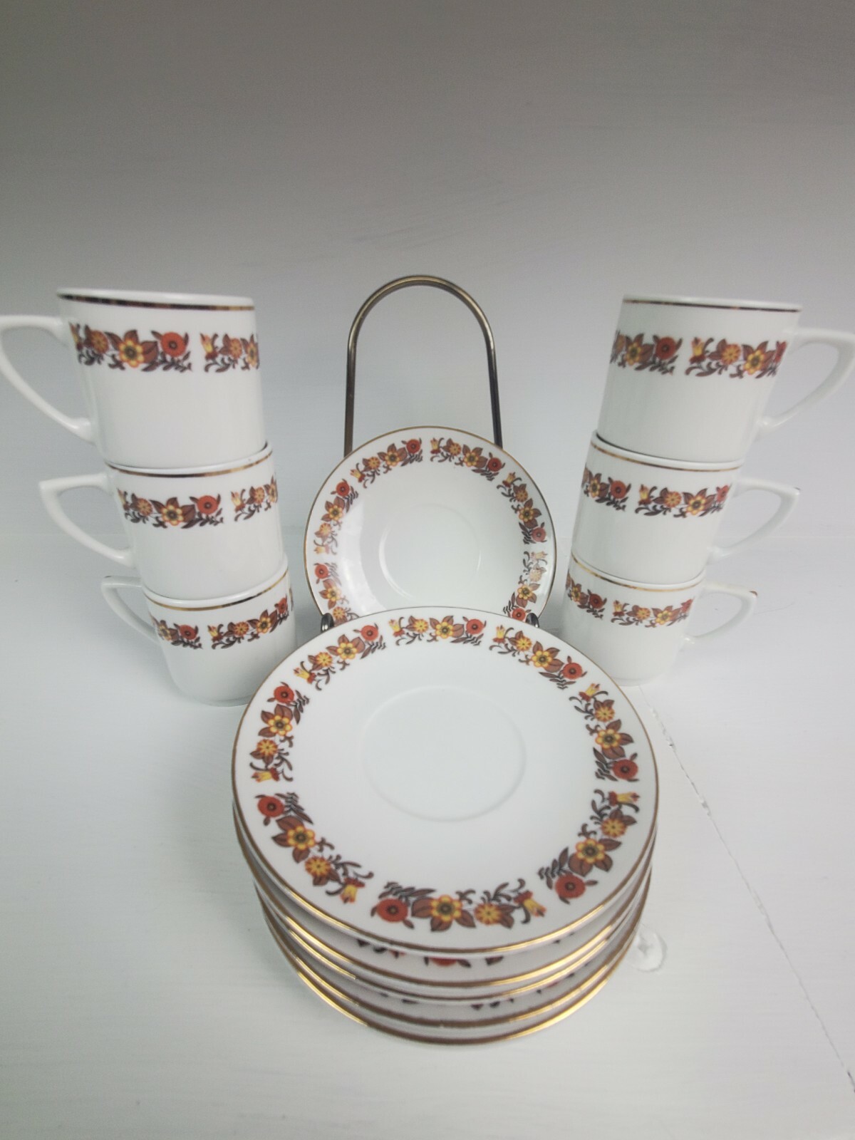 Oriental teacup set of 6 China C. Art HK MCM design flower power