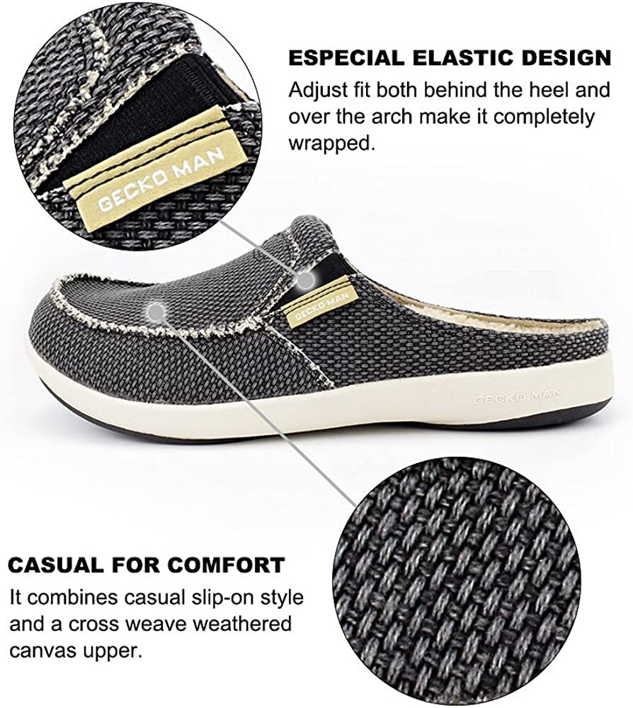 Mens Slippers with Arch Support Canvas House Slipper Slip On Clog Outdoor Shoes