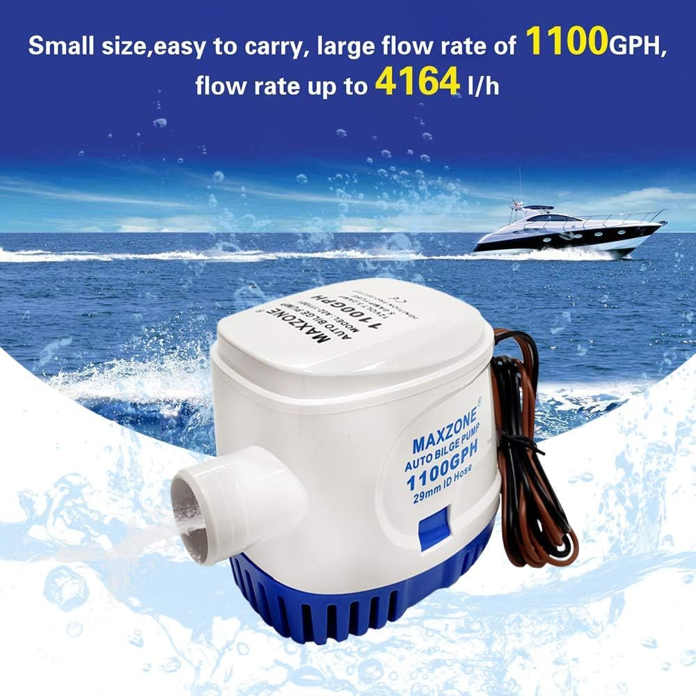 MAXZONE Automatic Submersible Boat Bilge Water Pump 12V 1100Gph Auto with Float