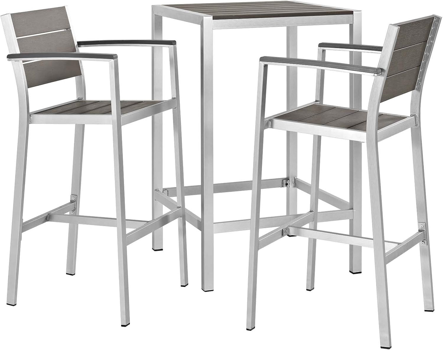 Shore Aluminum 3-Piece Patio Bistro Set with 28" Bar Table & Stools - Silver Gra