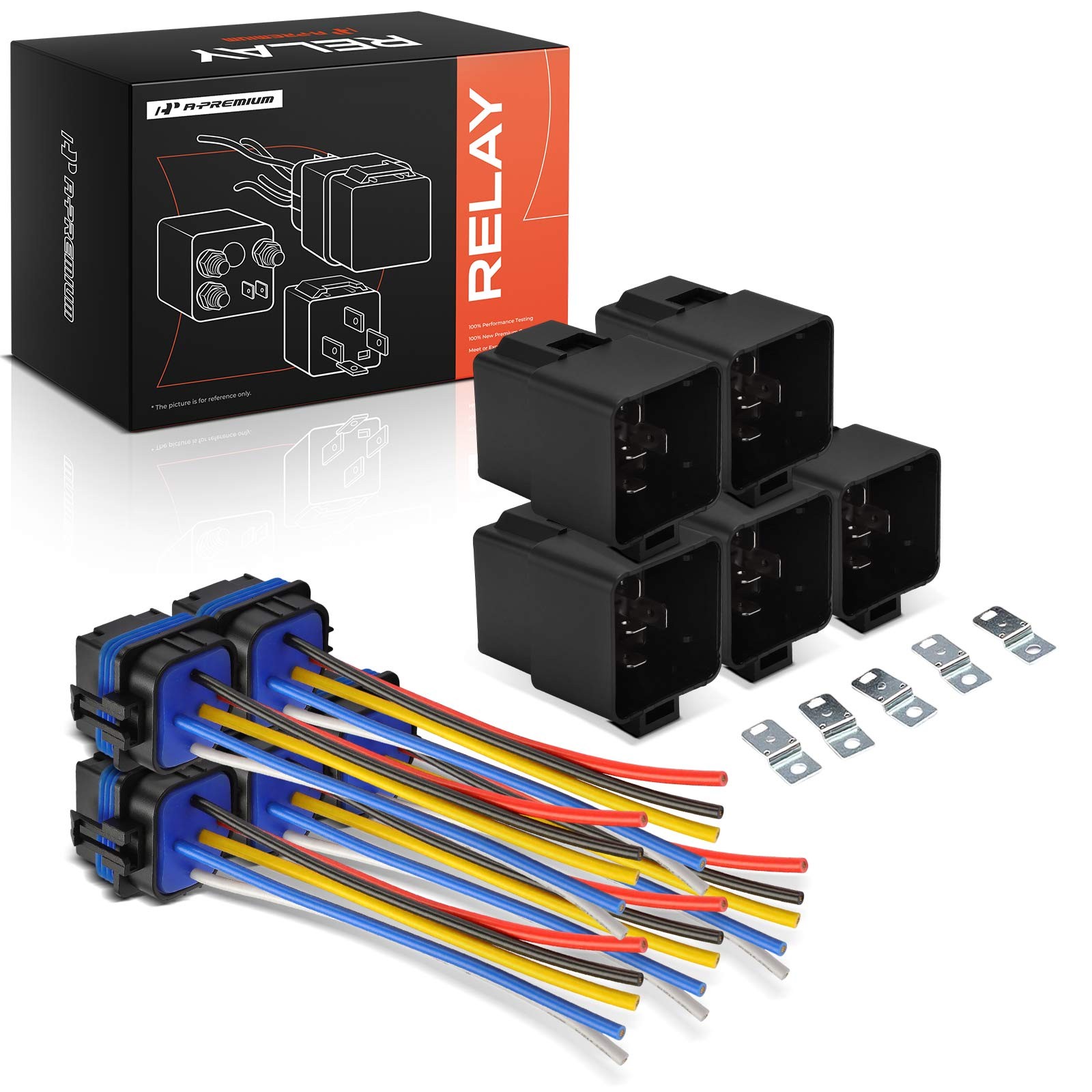 A-Premium 5x 12V 40A Universal Relay w/Waterproof Wiring Harness & Iron Bracket