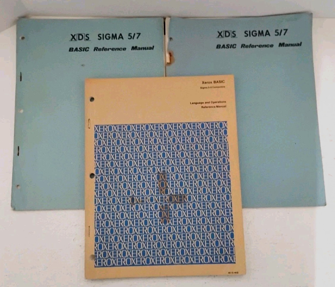 Xerox XDS Sigma 5/7 BASIC Reference Manuals Lot Vintage Minicomputer