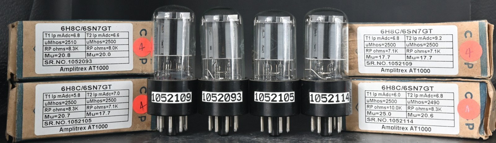 4x 6H8C/6SN7GT 1980s-1990s Bottom Cup Getter Made in Russia Amplitrex Tested