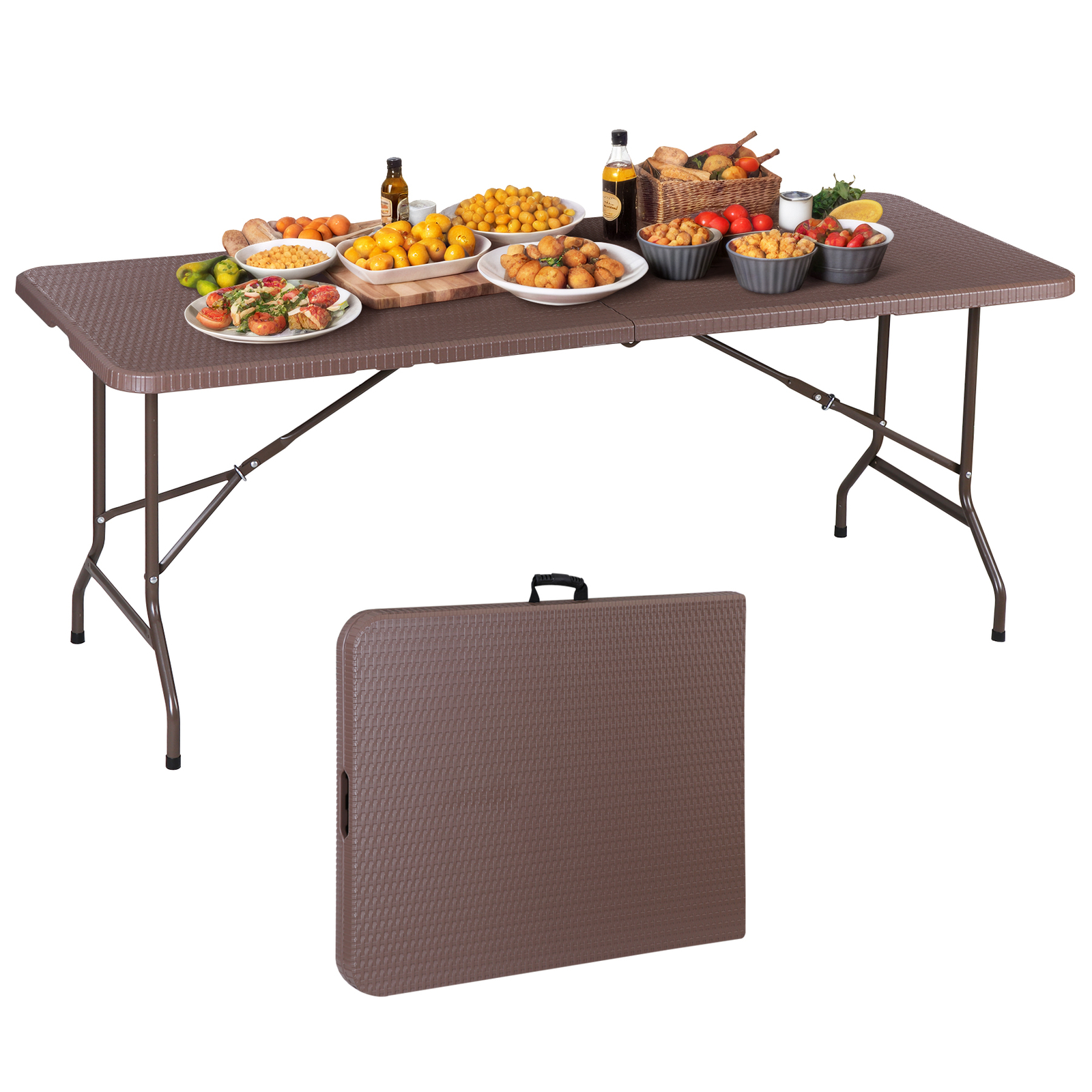 6FT Dining Table Foldable Plastic Utility Table Indoor Outdoor Camping Picnics