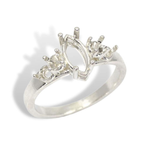 (10x5mm - 16x8mm) Sterling Marquise Double Accent Ring Setting (Ring Size 7 )