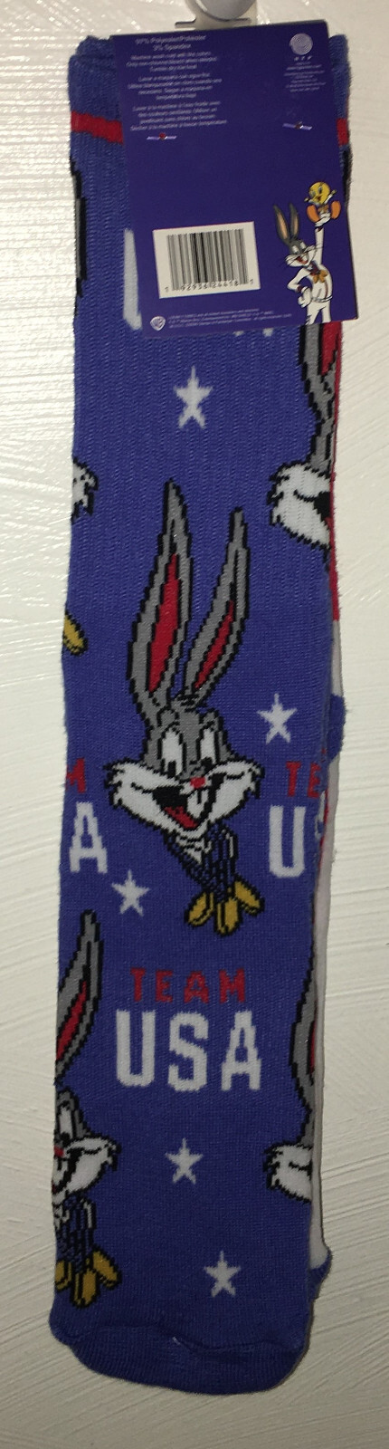 Looney Tunes Team USA Olympic Crew Socks Taz Bugs Shoe Size 6-12 New 2 Pair