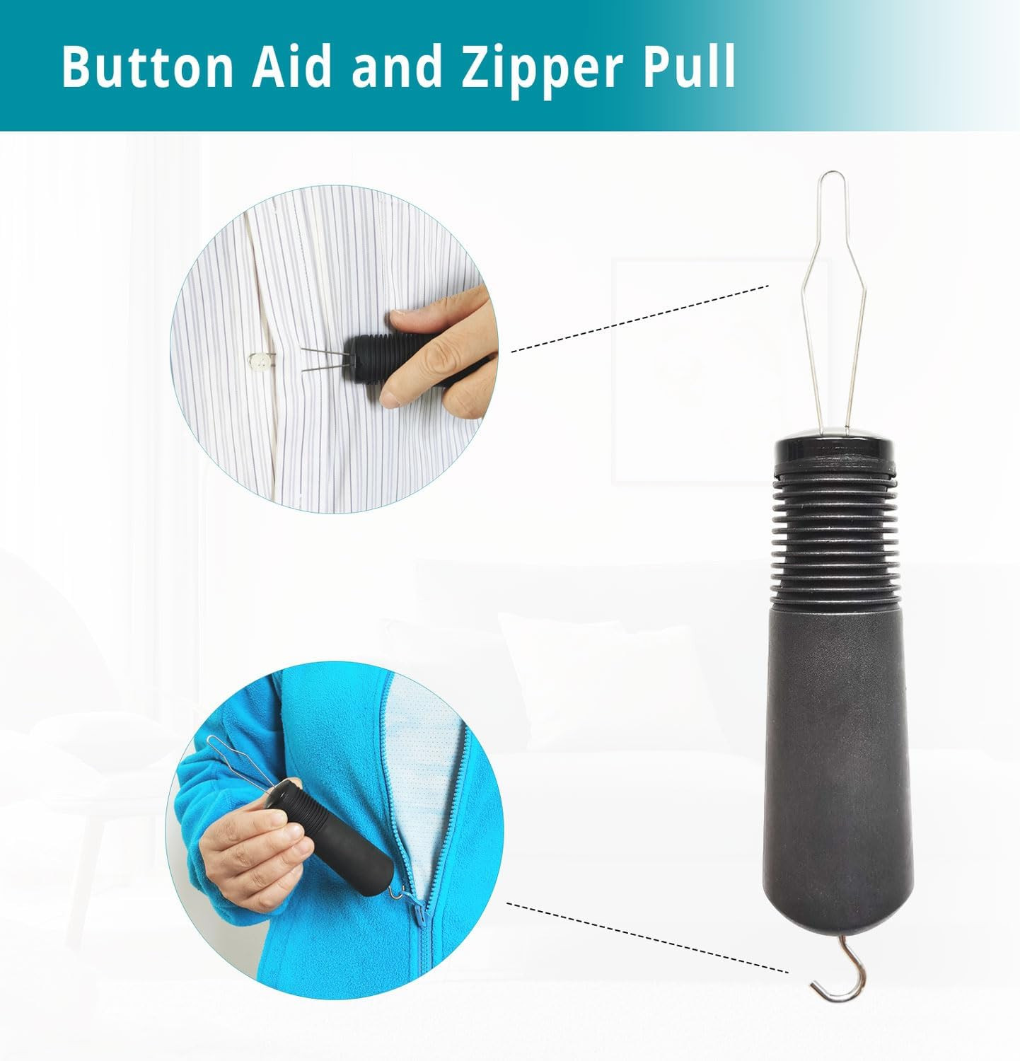 2 Pack Button Hook and Zipper Gripper Pull Tool Dressing Aid Helper for Elderly