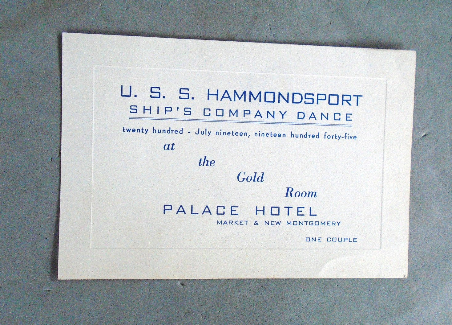 USS Hammondsport 1945 ship's company dance invitation Palace Hotel San Francisco