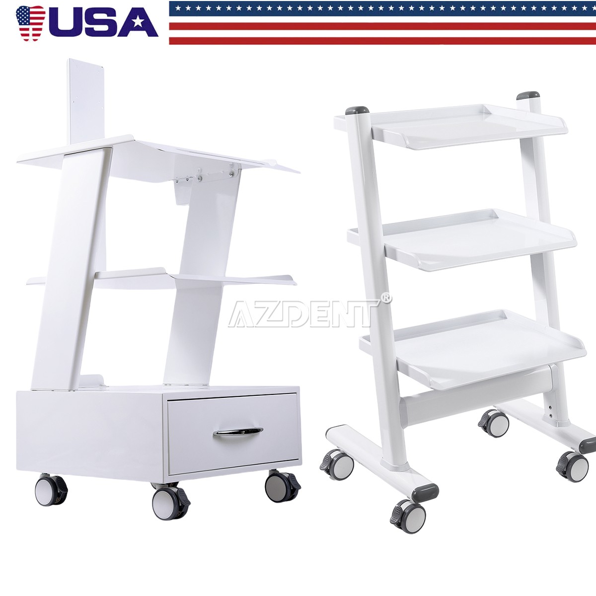 Dental Medical Mouth Sweeping Delivery Stand Trolley Drawer Tool Cart 3-Shelf