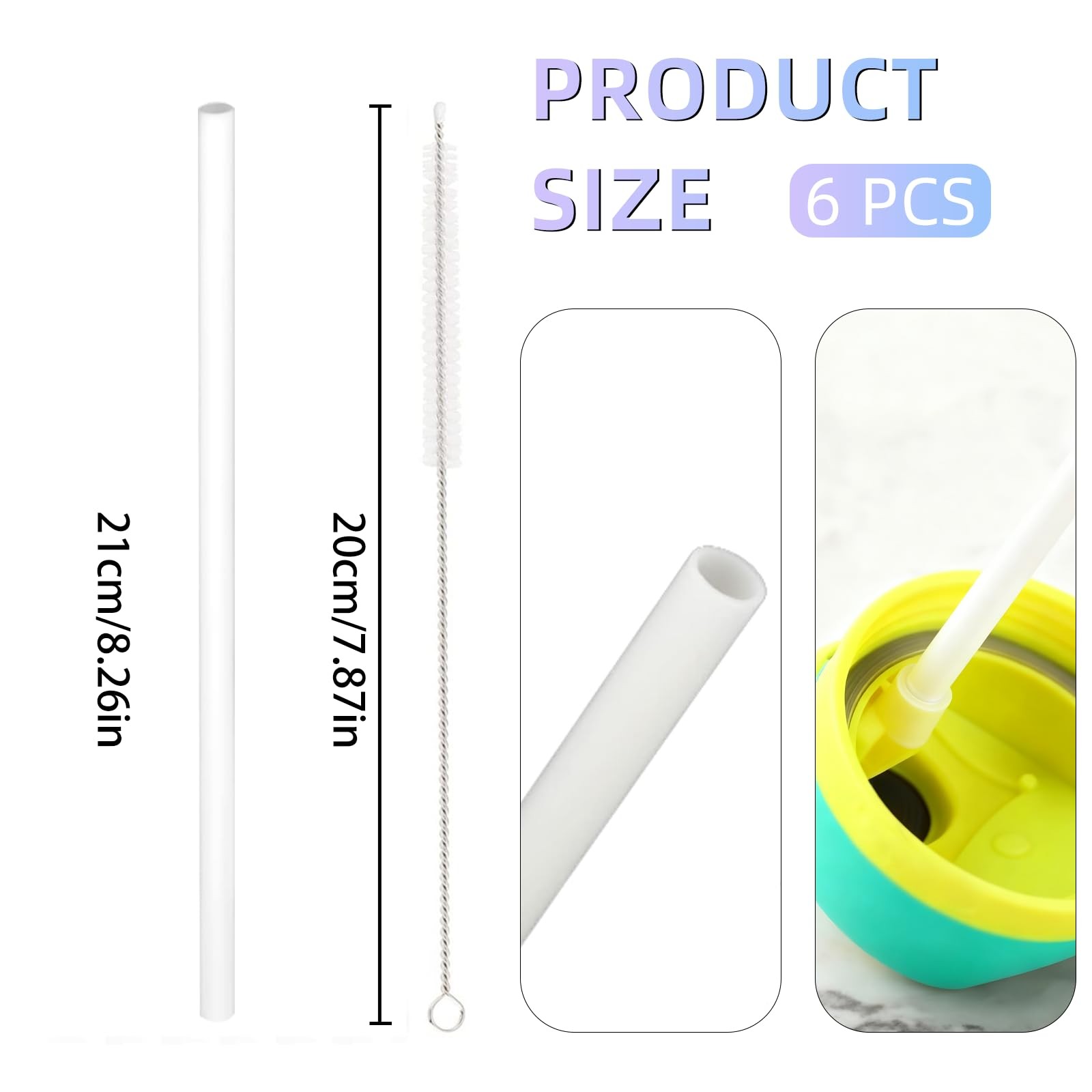 Replacement Straw for Owala Water Bottle 24 oz 32 oz, 6PCS Reusable 6, While