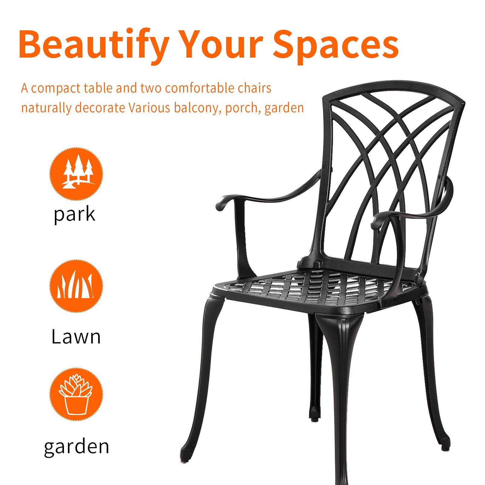 3 PCS Outdoor Cast Aluminum Bistro Sets All Weather Patio bistro Table and Chair