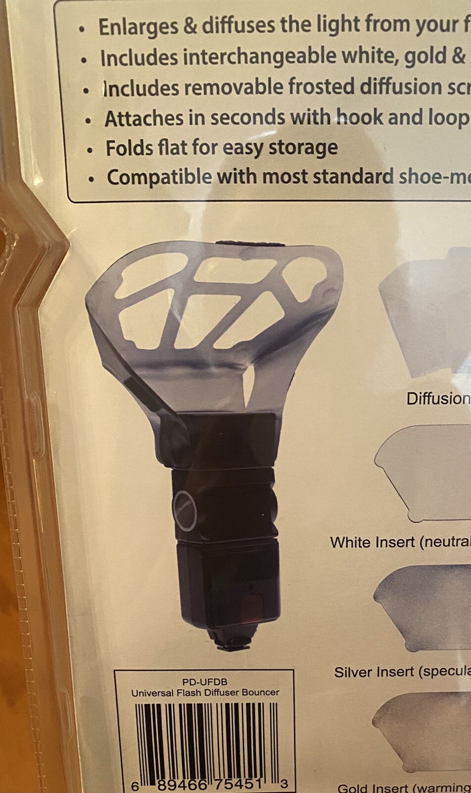 Universal Flash Diffuser Bouncer Silver White Gold With Diffusion Screen. NIB