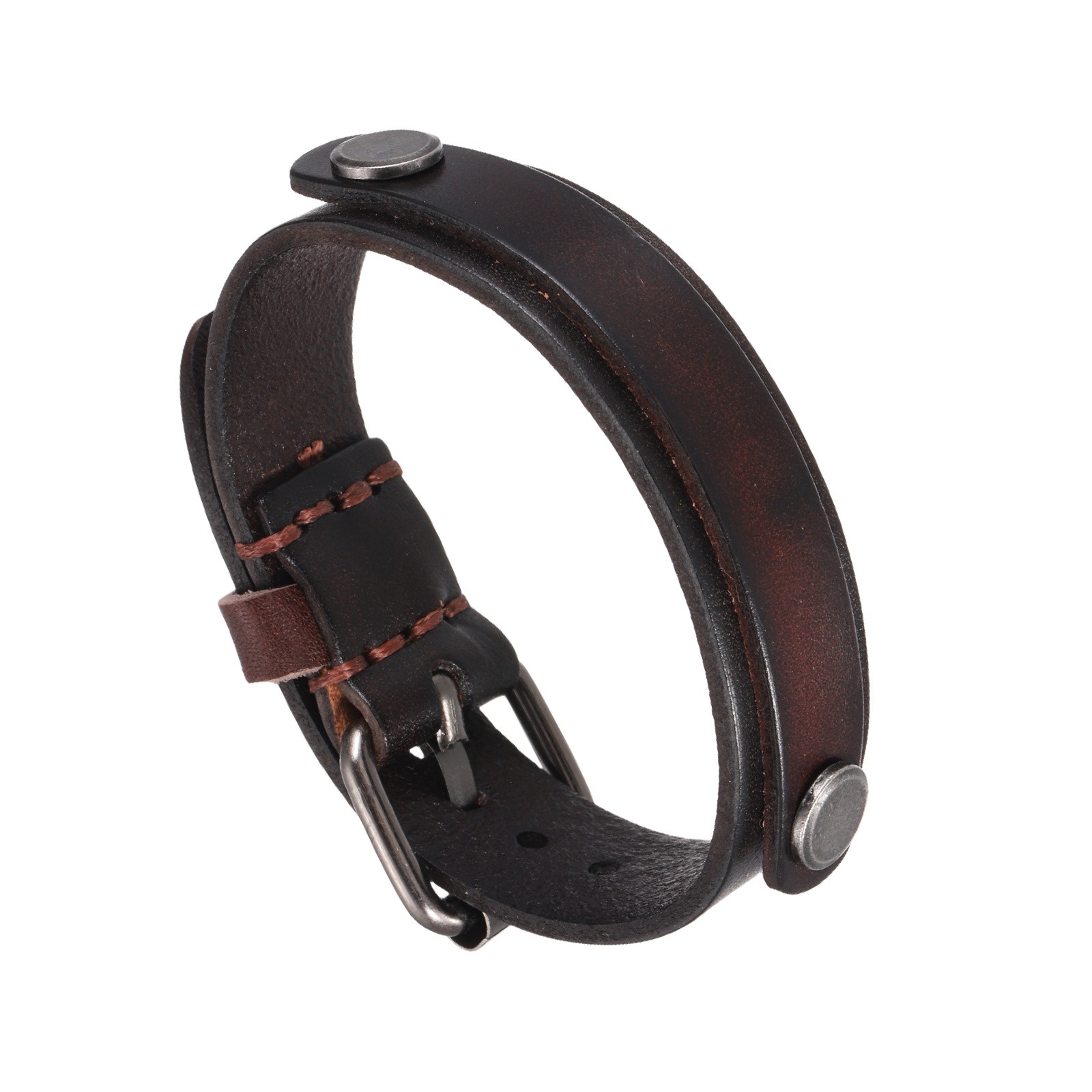 Plain Leather Bracelets Buckle Bangle,Dark Brown Rivets Bracelets