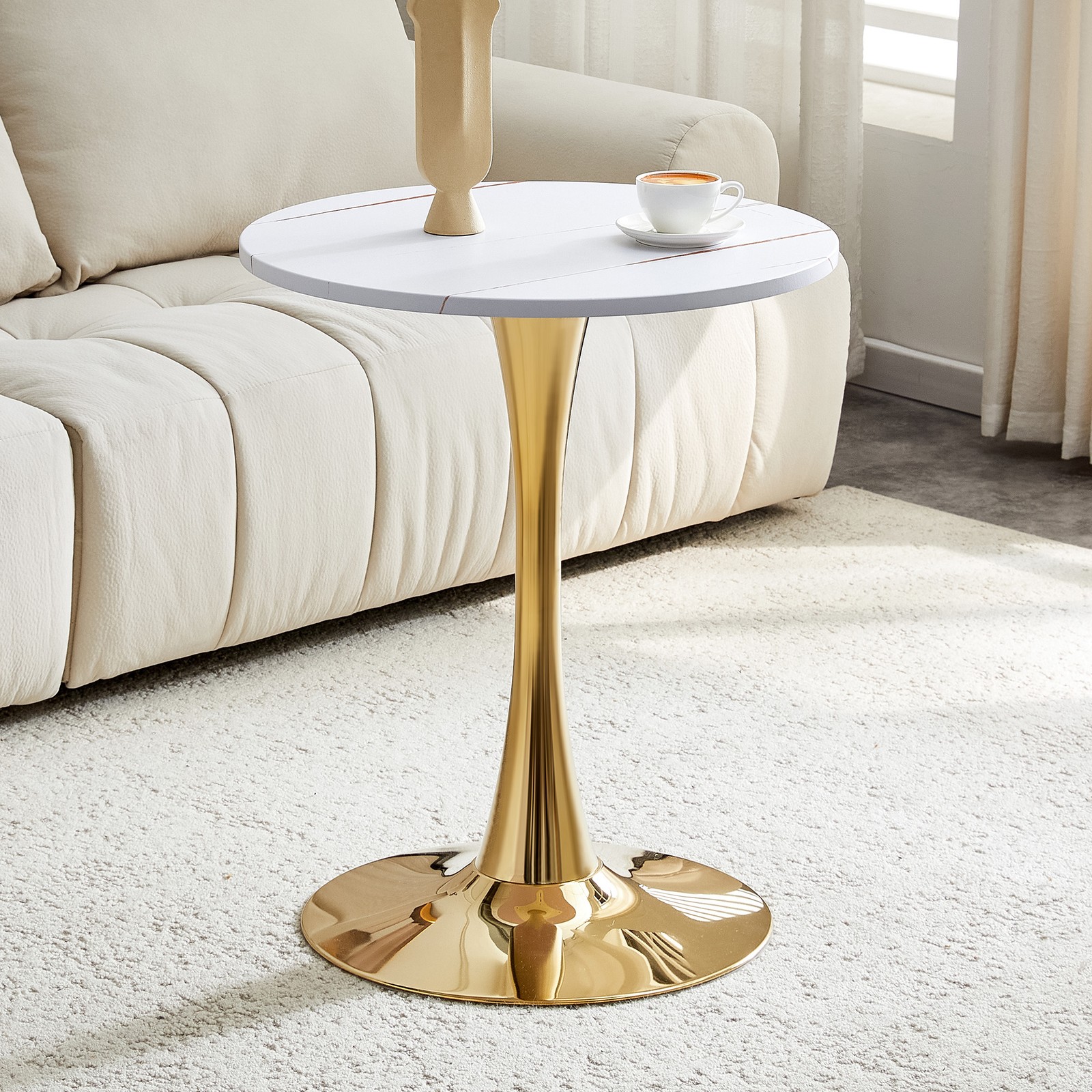 Round Dining Table, 23.6" Circle Tulip Table with Thickened Tabletop & Metal P