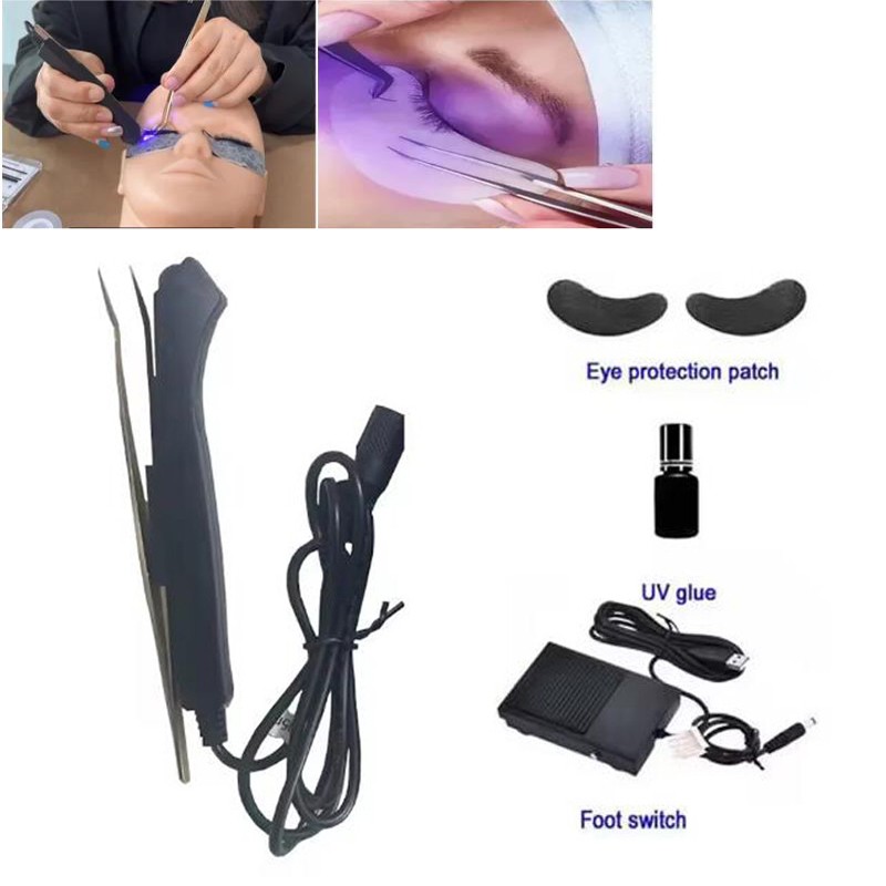 UV Gule Curing Light Beauty Ultraviolet Lamp Eyelash Extension Tweezer Full Set