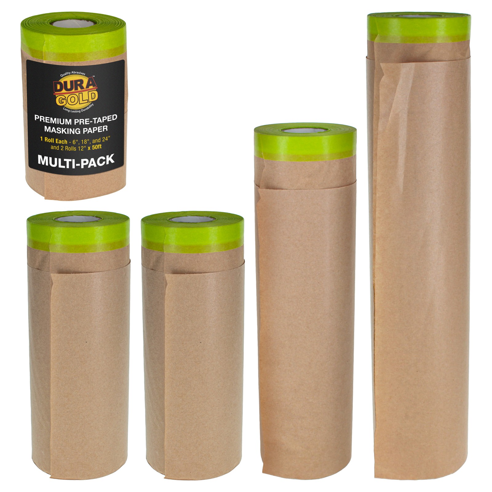 Dura-Gold Pre-Taped Masking Paper Variety Pack 6 12 18 24 x 50' Painter Paper