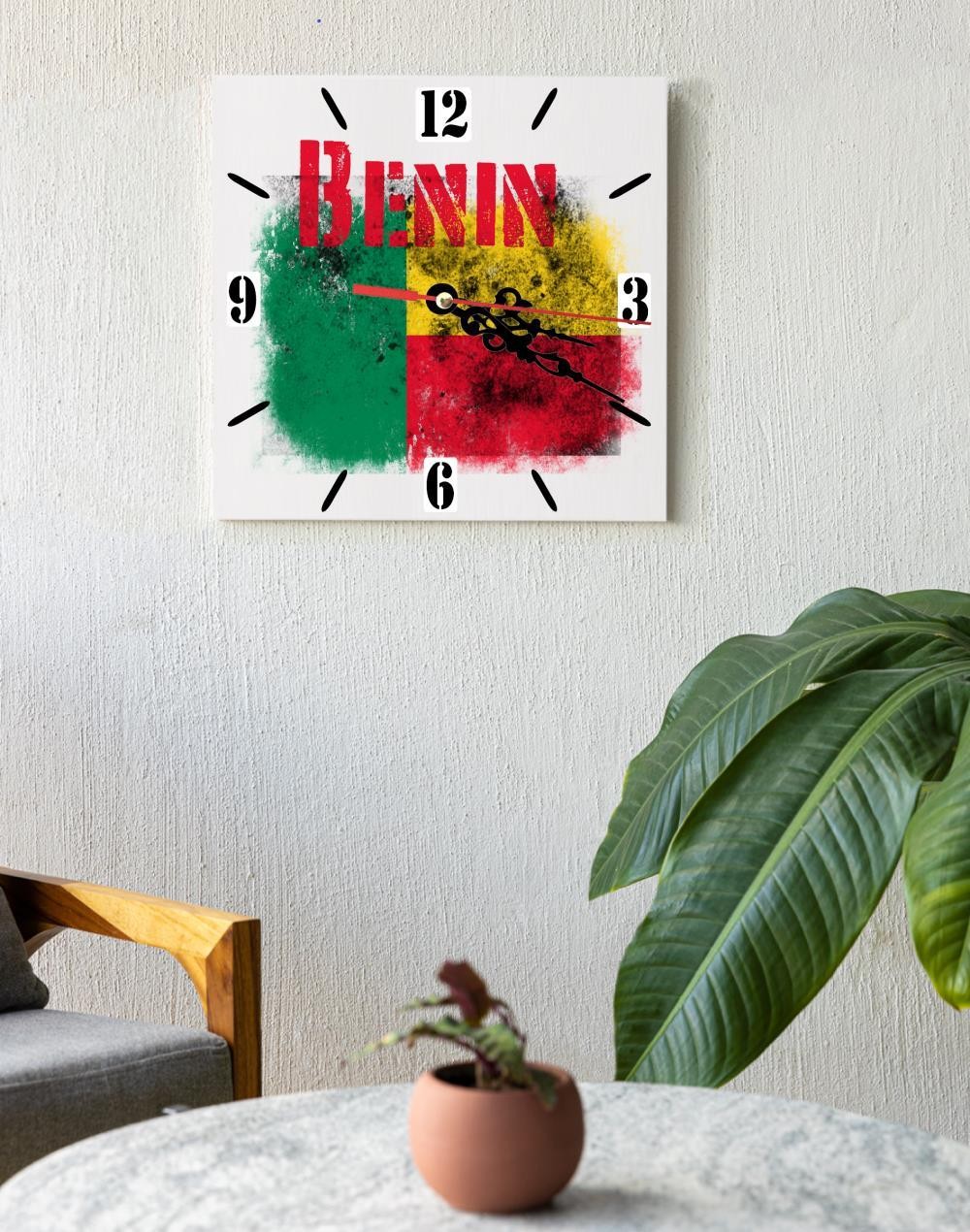 Benin Flag Wall clock patriots CERAMIC Tile Watch Support Décor