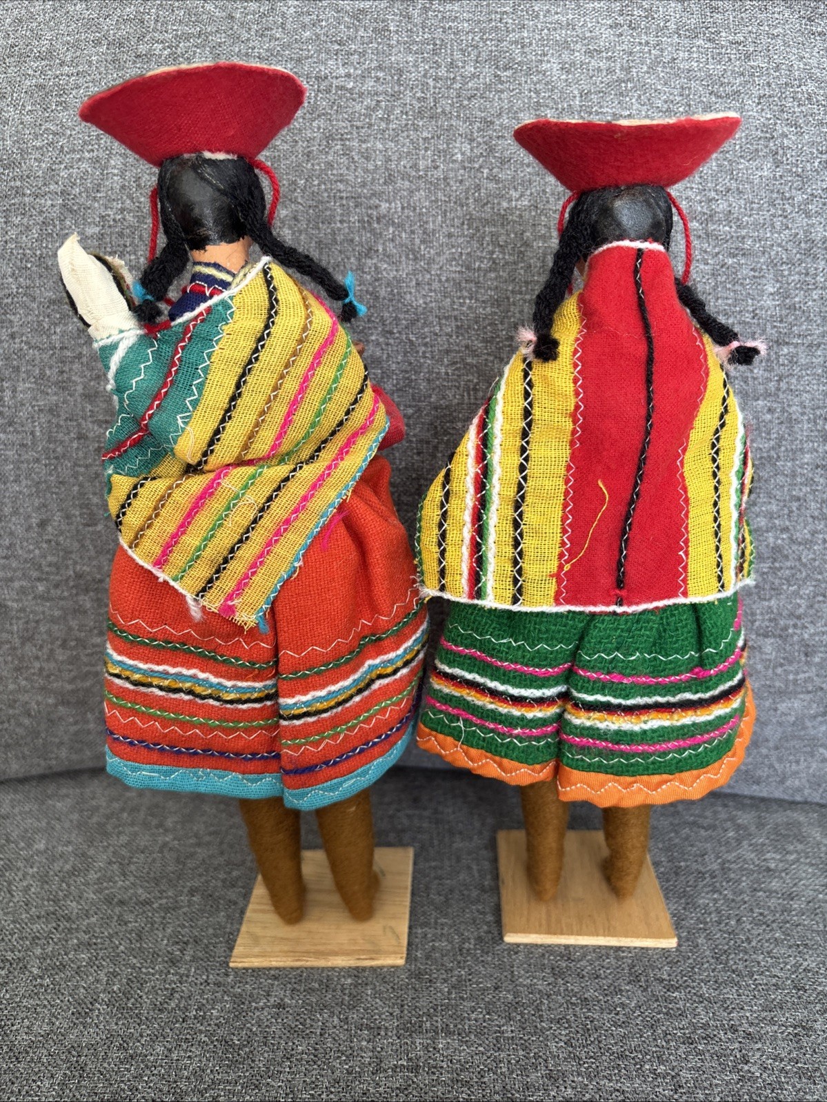 Vtg! Peruvian Folk Dolls Handmade Yarn Andean Decor Collectible Lot Of 2!