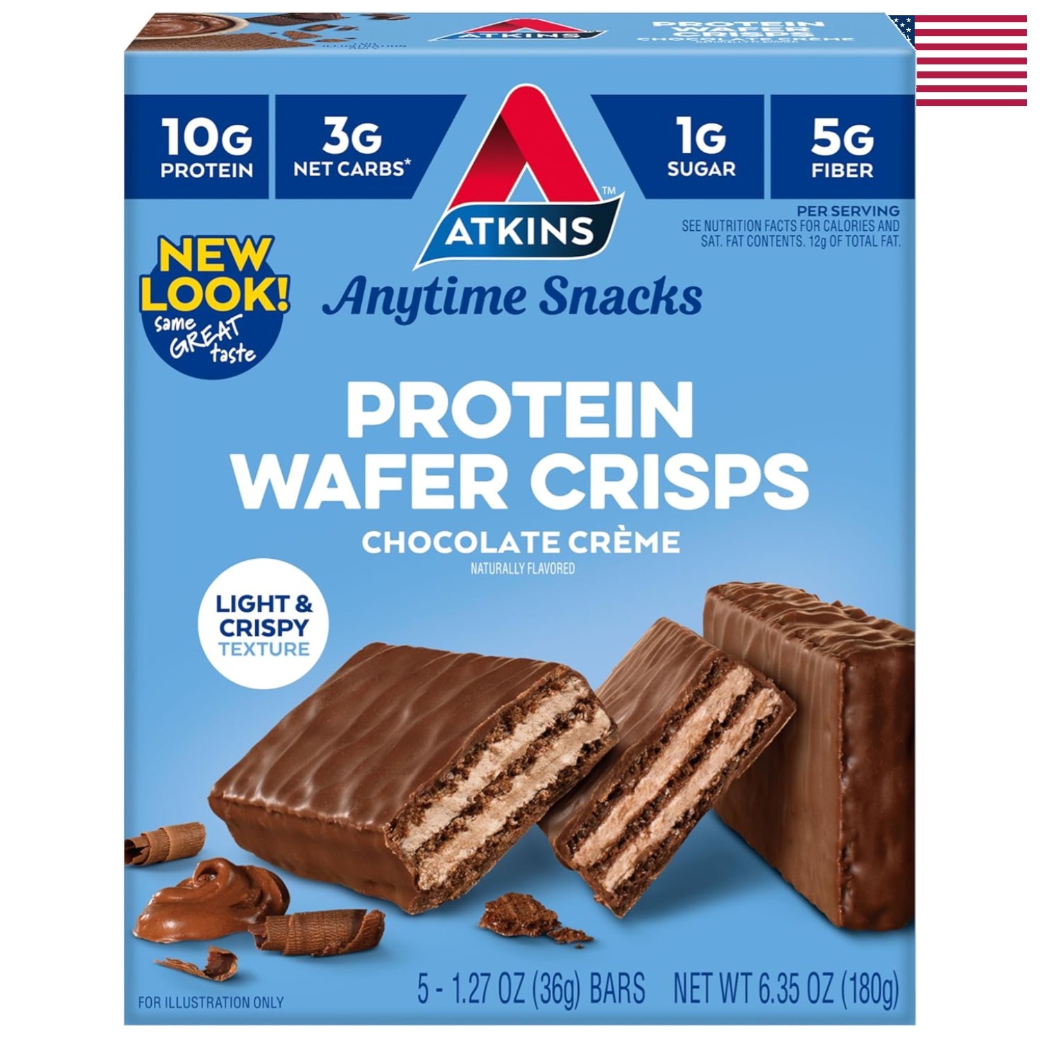 Atkins Chocolate Crème Protein Wafer Crisps - 5 Count, Keto Snack, 10g Protein