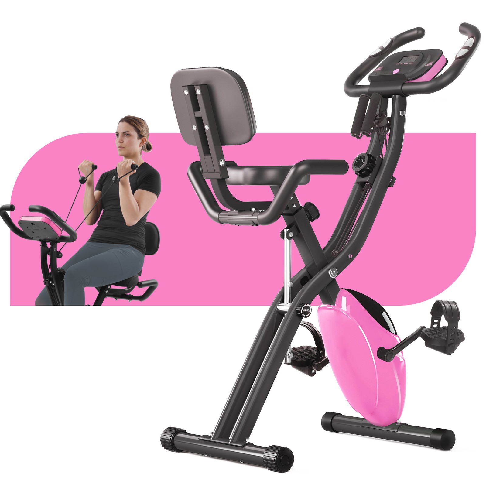 16-Level Resistance Folding X-Bike Upright Recumbent Arm Bands Backrest