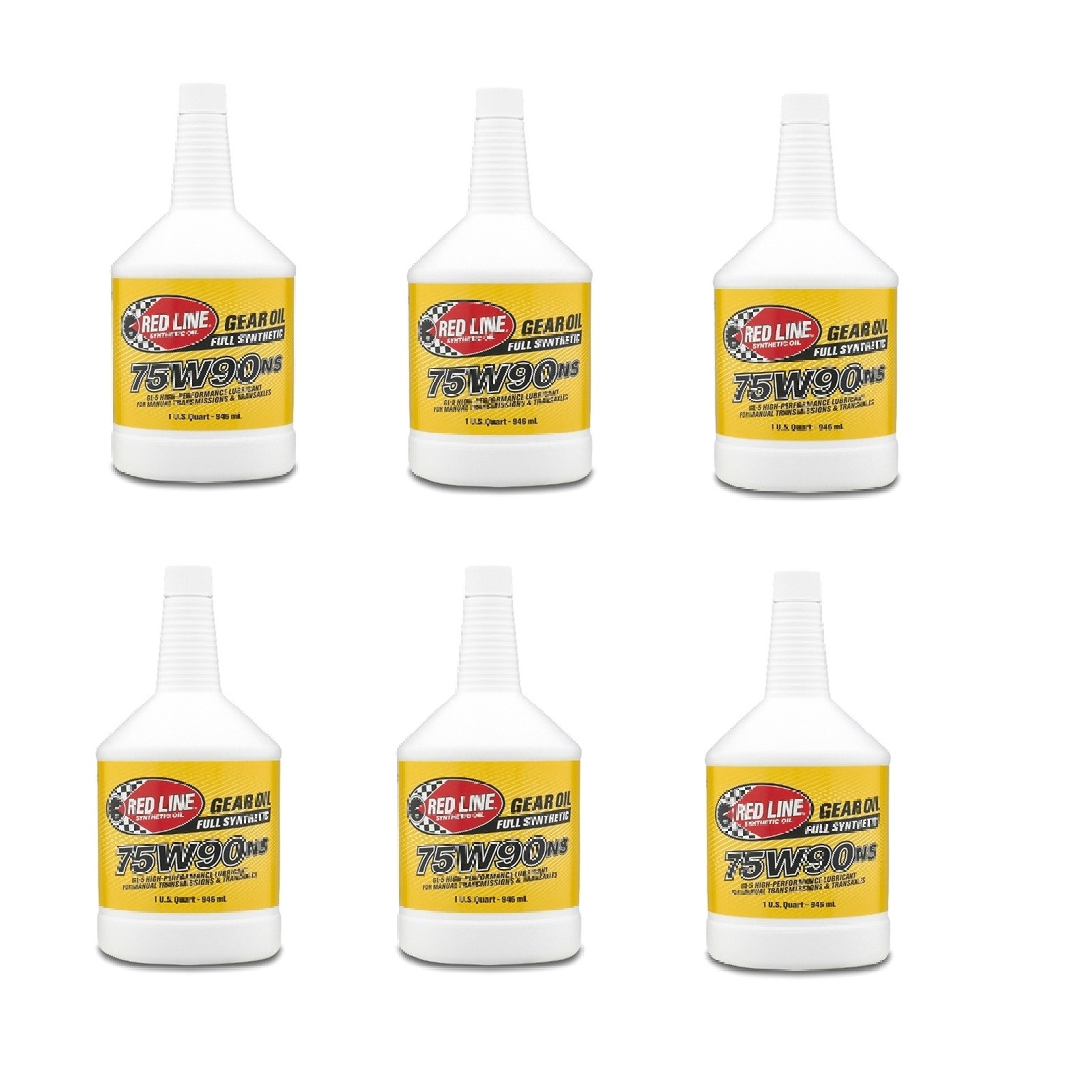 Redline 58304 Pack of Six 1 Quart Full Synthetic 75W90NS GL-5 Gear Oil Bottles