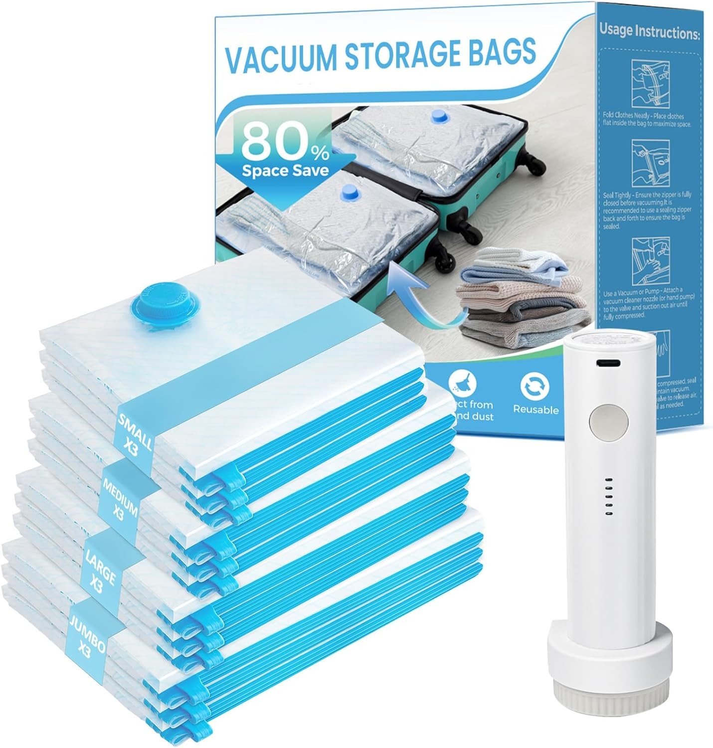 Vacuum Seal Bags for Clothing Travel, 12 Pack Vacuum Storage Bags for Clothes