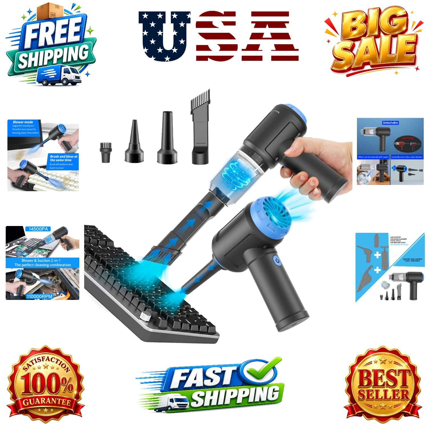 Air Duster - Computer Vacuum Cleaner - for Keyboard Cleaning - Cordless Canne...