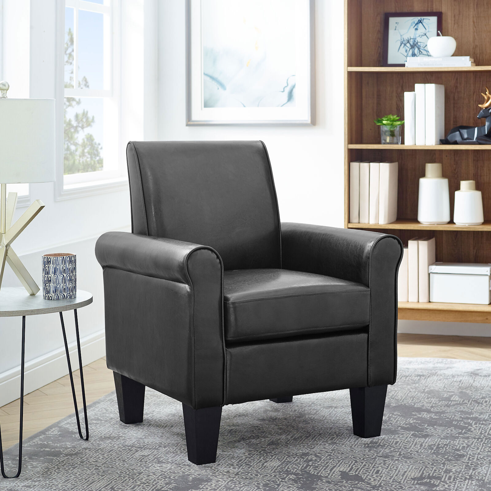 Upholstered Accent Arm Chair Faux Leather Single Sofa for Living Room