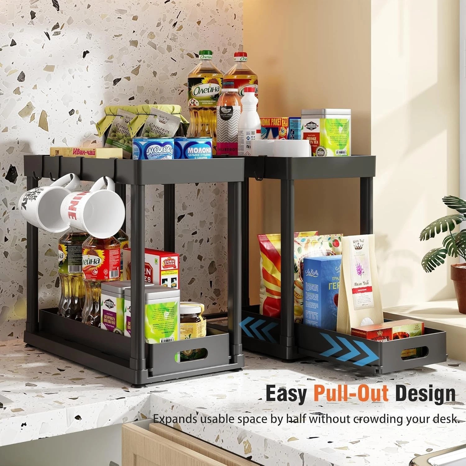 2-Pc Pull-Out Under Sink Organizers for Effortless Kitchen & Bathroom Storage