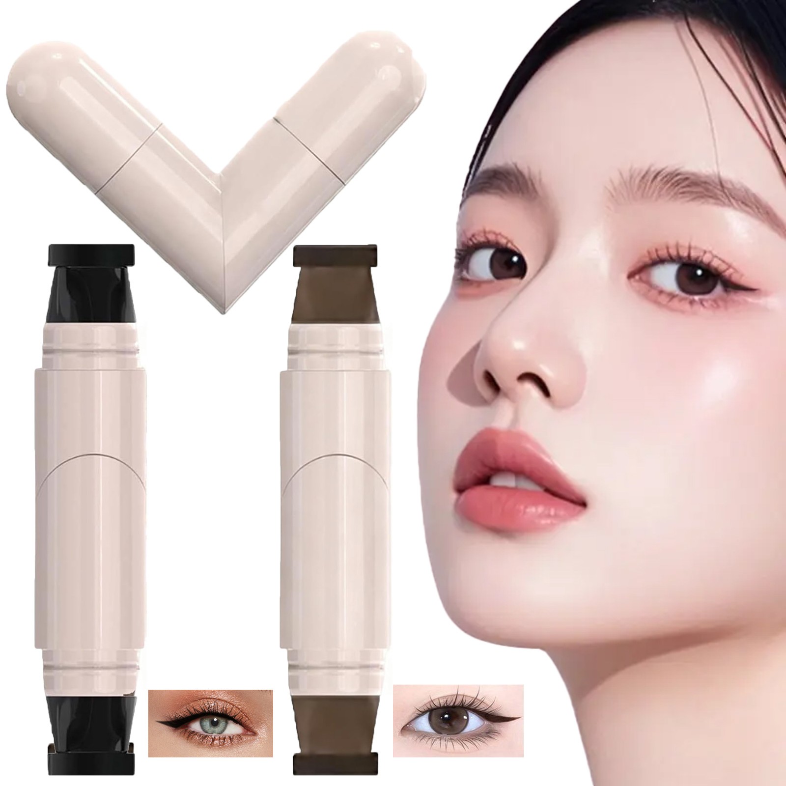 Foldable Eyeliner Stamp, Dual Left Right Eye Desig Pen, SmudgeProof & Waterpoof