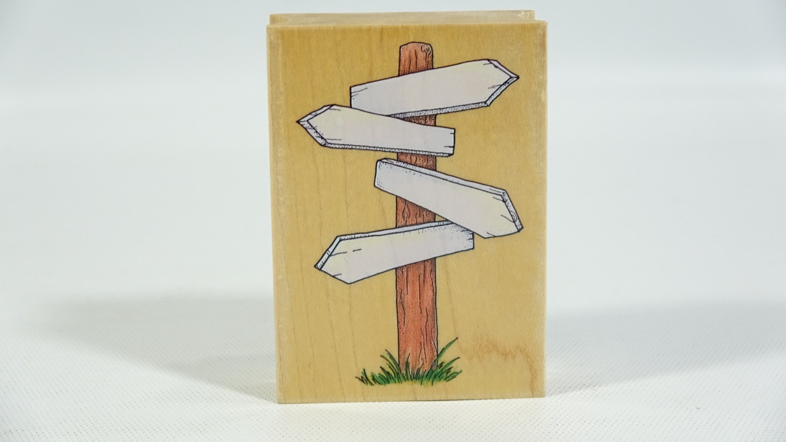 1996 Vintage All Night Media Signpost Wood Backed Rubber Stamp 300H