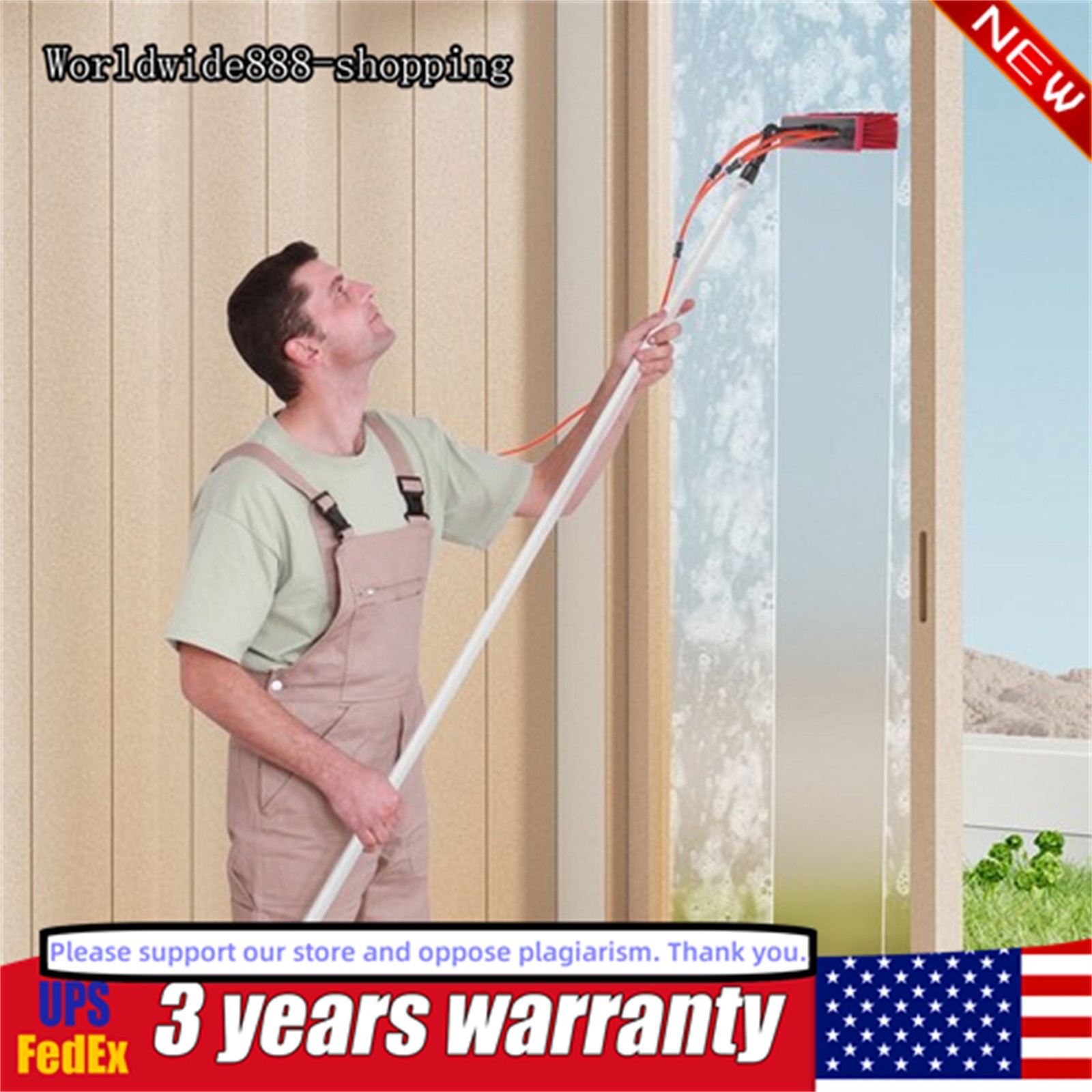 26ft Water Fed Brush for Window Solar Panel Cleaning Washing High-Altitude Clean