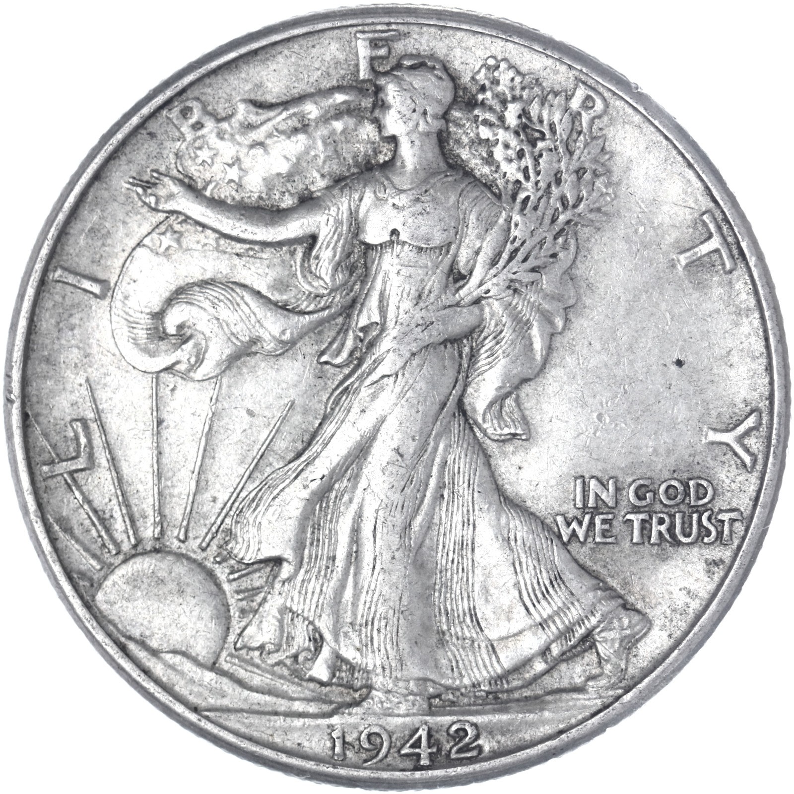1942 (P) Walking Liberty Half Dollar 90% Silver Extra Fine XF See Pics B045
