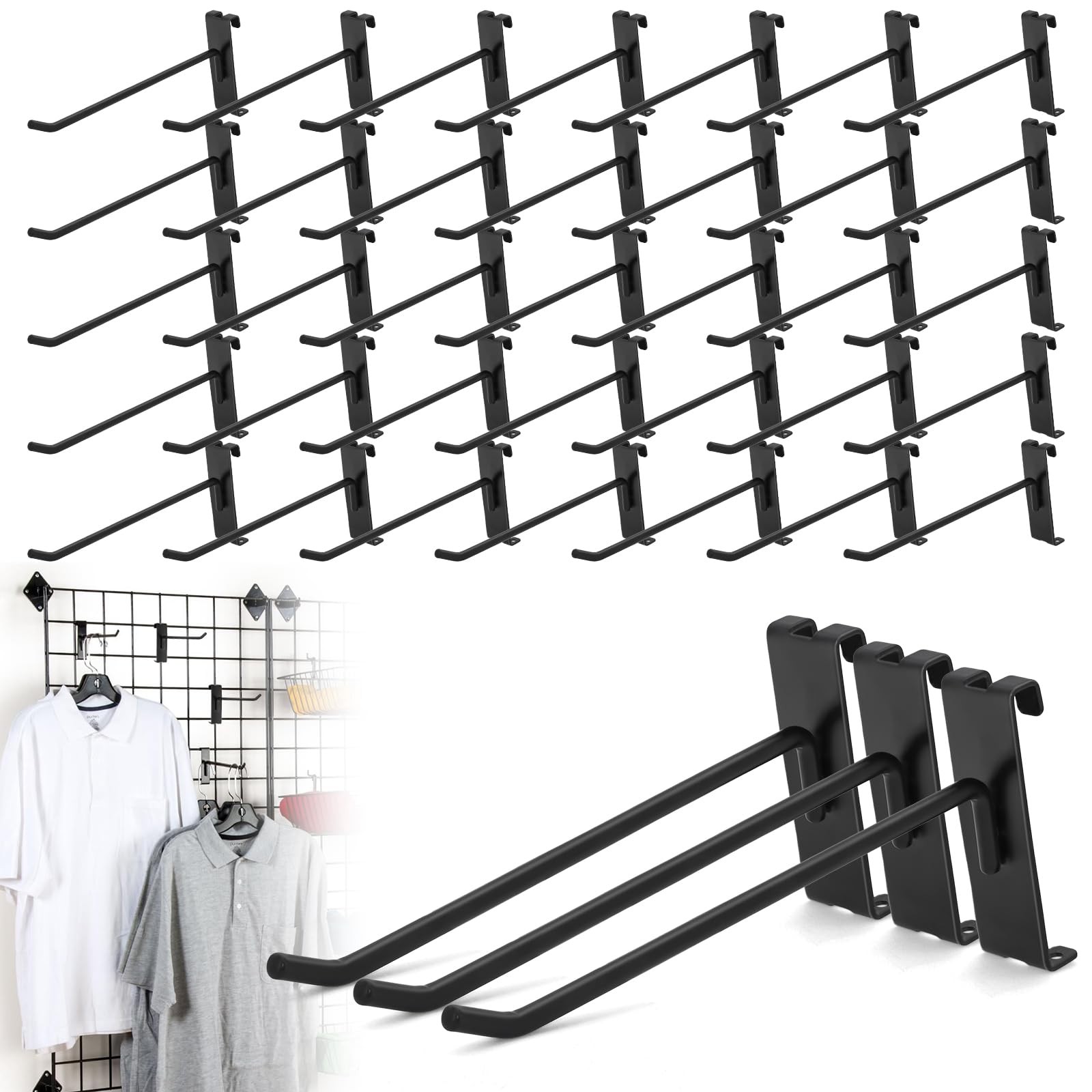 60 PCS 8 Inch Gridwall Panel Hooks Heavy Duty 20 Lbs Metal Hanger Black