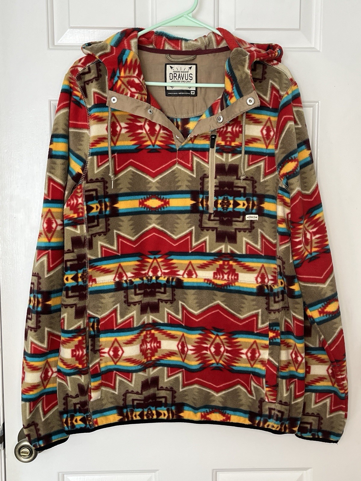Dravus Men’s Fleece Pullover Hoodie Quarter Snap Medium Aztec Southwest Print