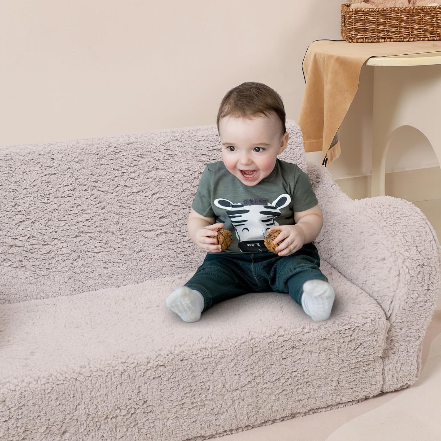 Kids Extra Wide Chairs for Toddler, 2-in-1 Toddler Soft Sherpa Couch Fold Out...