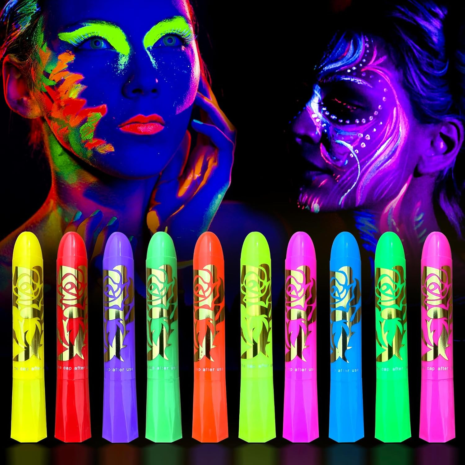 10 Color Glow in the Dark Face Paint,Uv and Black Light Neon Face and Body Paint