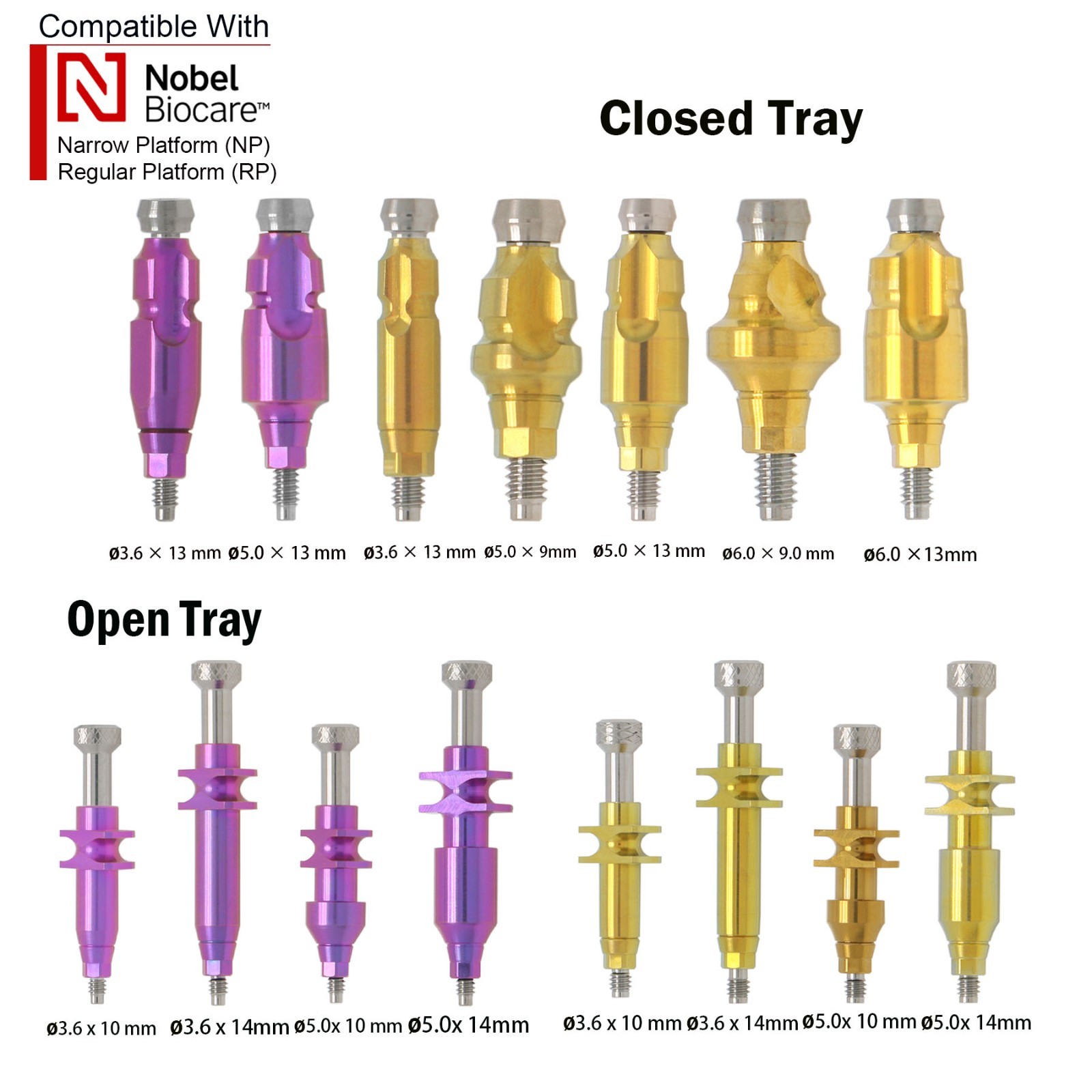 Nobel Biocare Impression Transfer Coping Open Close Tray for NP/RP Hex Platform