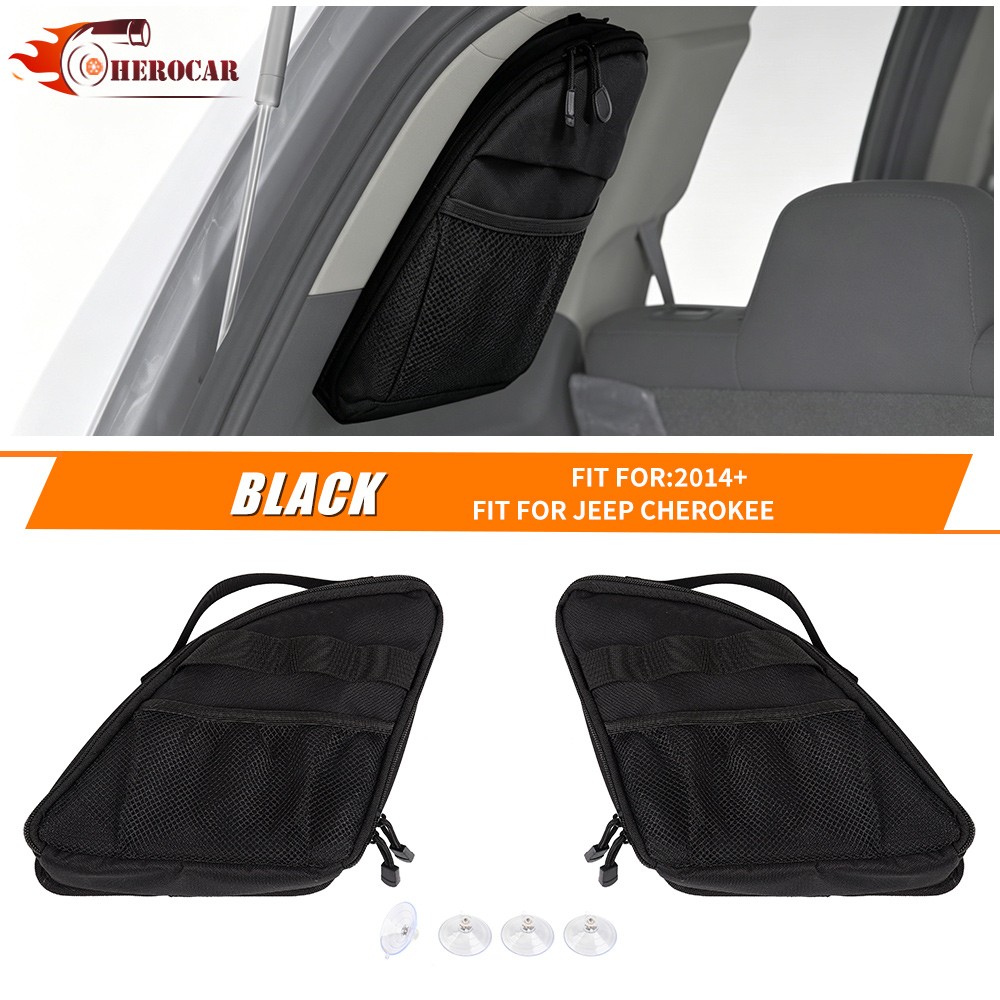 2X Black Rear Cargo Trunk Window Storage Bags Organizer For Jeep Cherokee 2014+