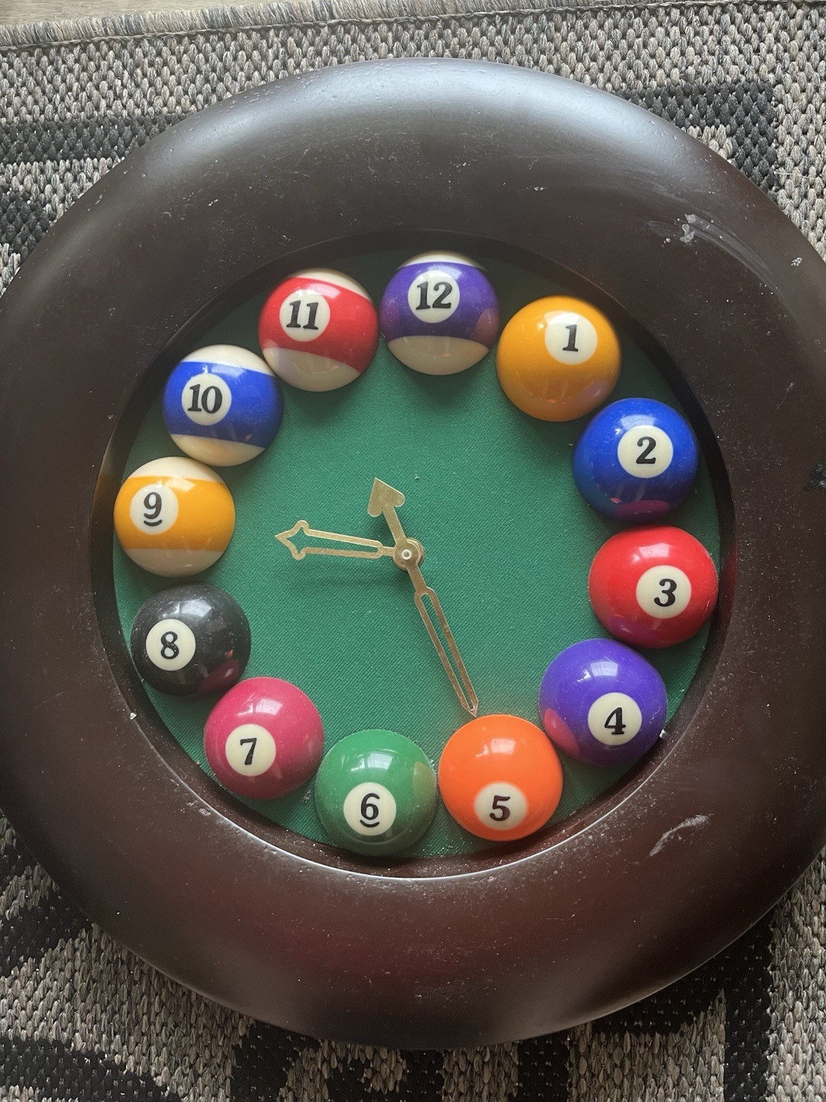 Billiards Pool Ball Round Wall Clock 11” Wood Sturdy