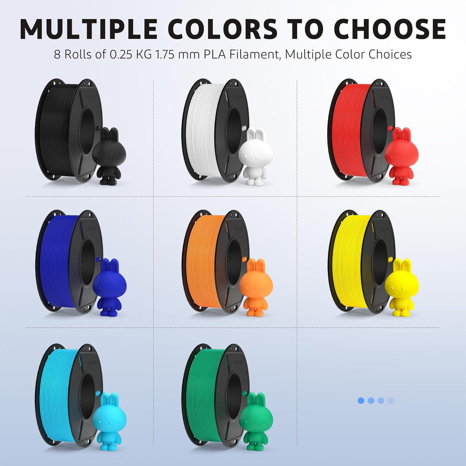 250g PLA Plus Filament Bundle 1.75mm Multicolor 3D Printer Filaments 8 Pack