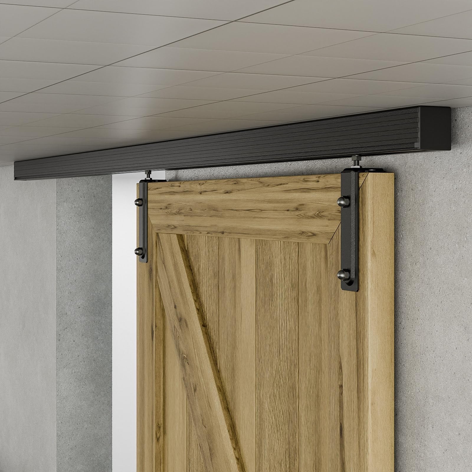 60"/5FT Ceiling Mount Box Rail Barn Door Hardware Heavy Duty Sliding Barn Doo...