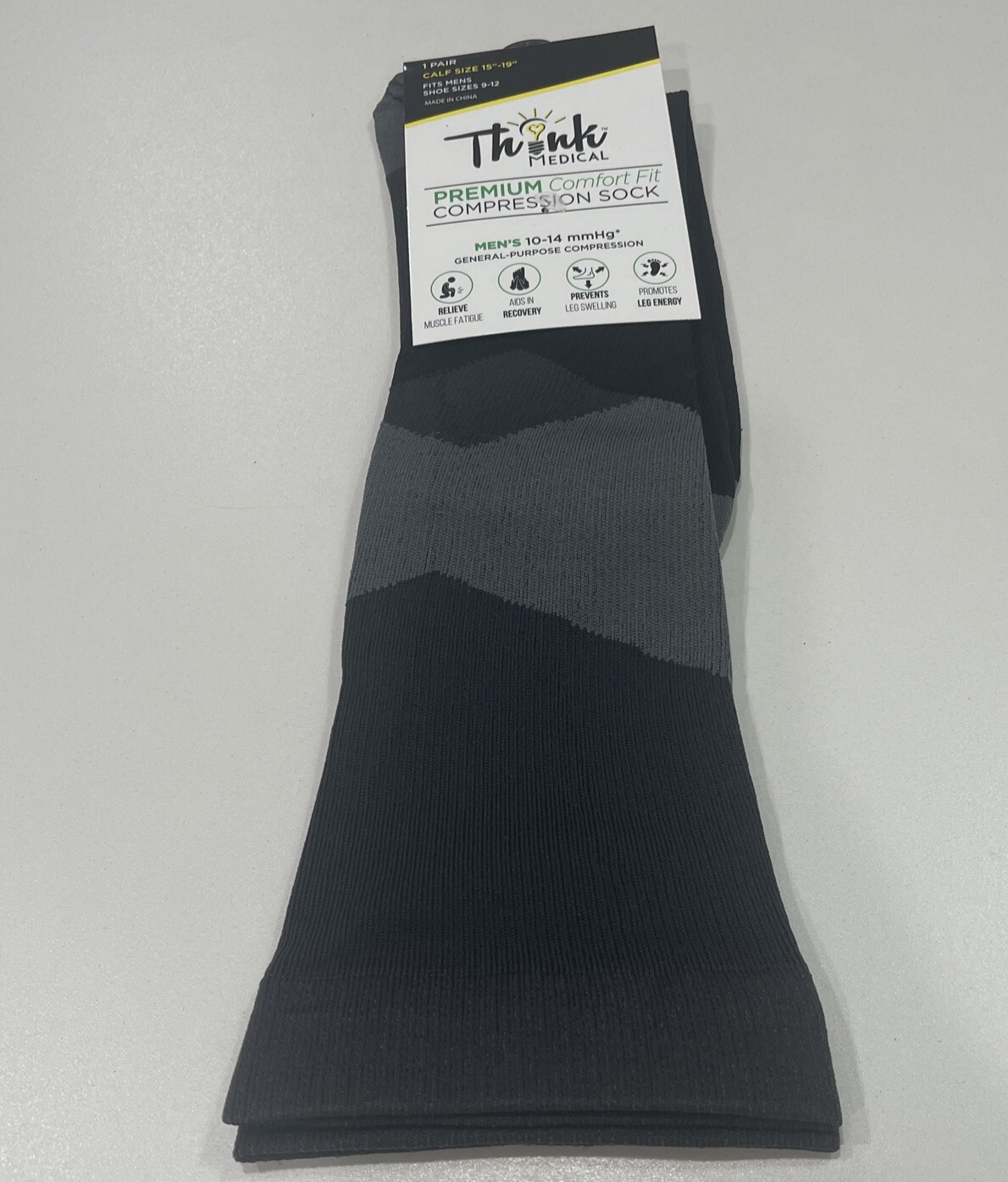 Think Medical- Mens Black And Grey Patterned Compression Socks- Size 10-14