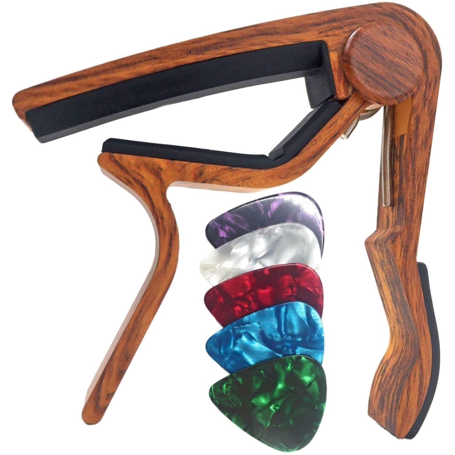 High-Quality Rosewood Guitar Capo with Picks for Acoustic and Electric Guitars