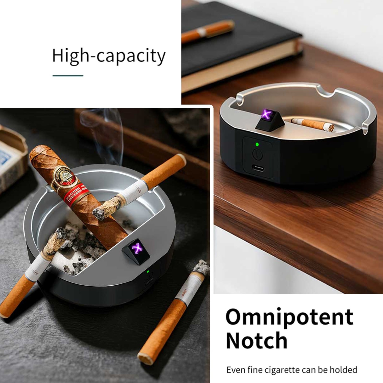 Portable USB Rechargeable Ashtray Electronic Lighter Fast Ignition Dual Function
