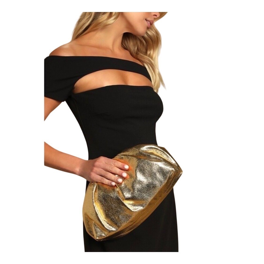 Lulu's get your trend on clutch  handbag metallic gold hinge closure