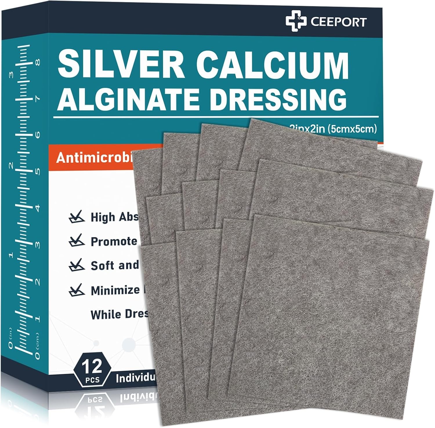 2 "x 2" Ag Silver Calcium Alginate Wound 2''x2''(12 Pcs)