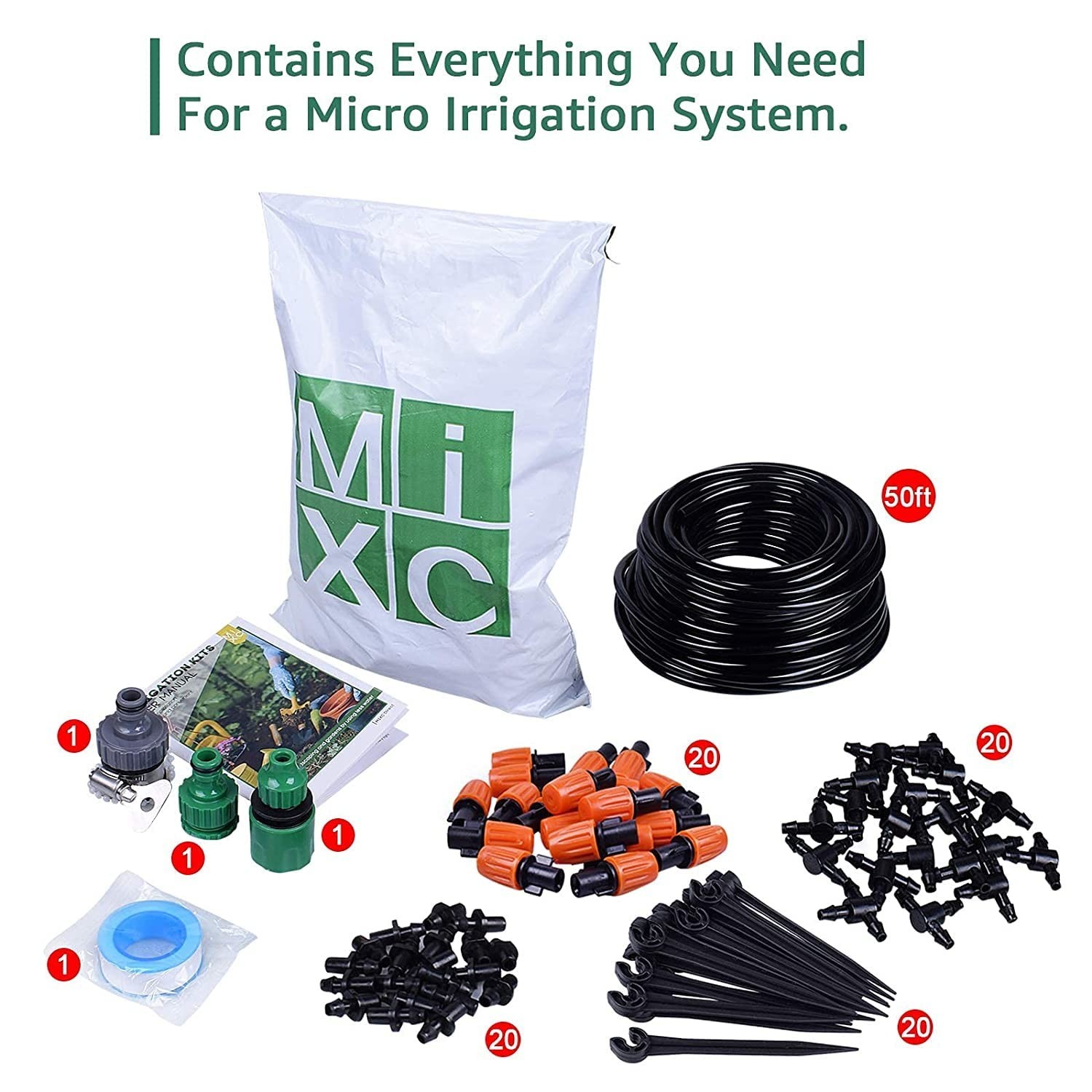 DIY 50FT Greenhouse Irrigation System - Adjustable Nozzle & Timer Compatible