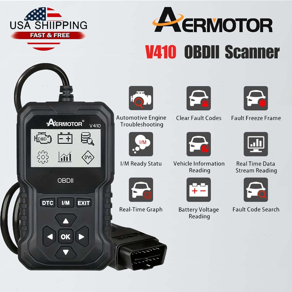 AERMOTOR V410 OBD2 Scanner Car Engine Fault Code Reader Diagnostic Scan Tool