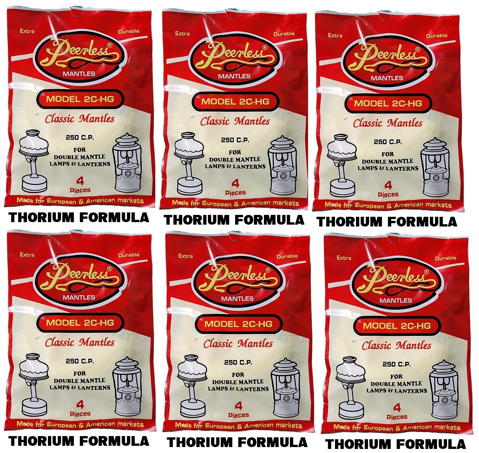 PEERLESS 2C-HG MANTLES 6 PACKS OF 4 (24 MANTLES) ORIGINAL FORMULA TYPE #21 STYLE